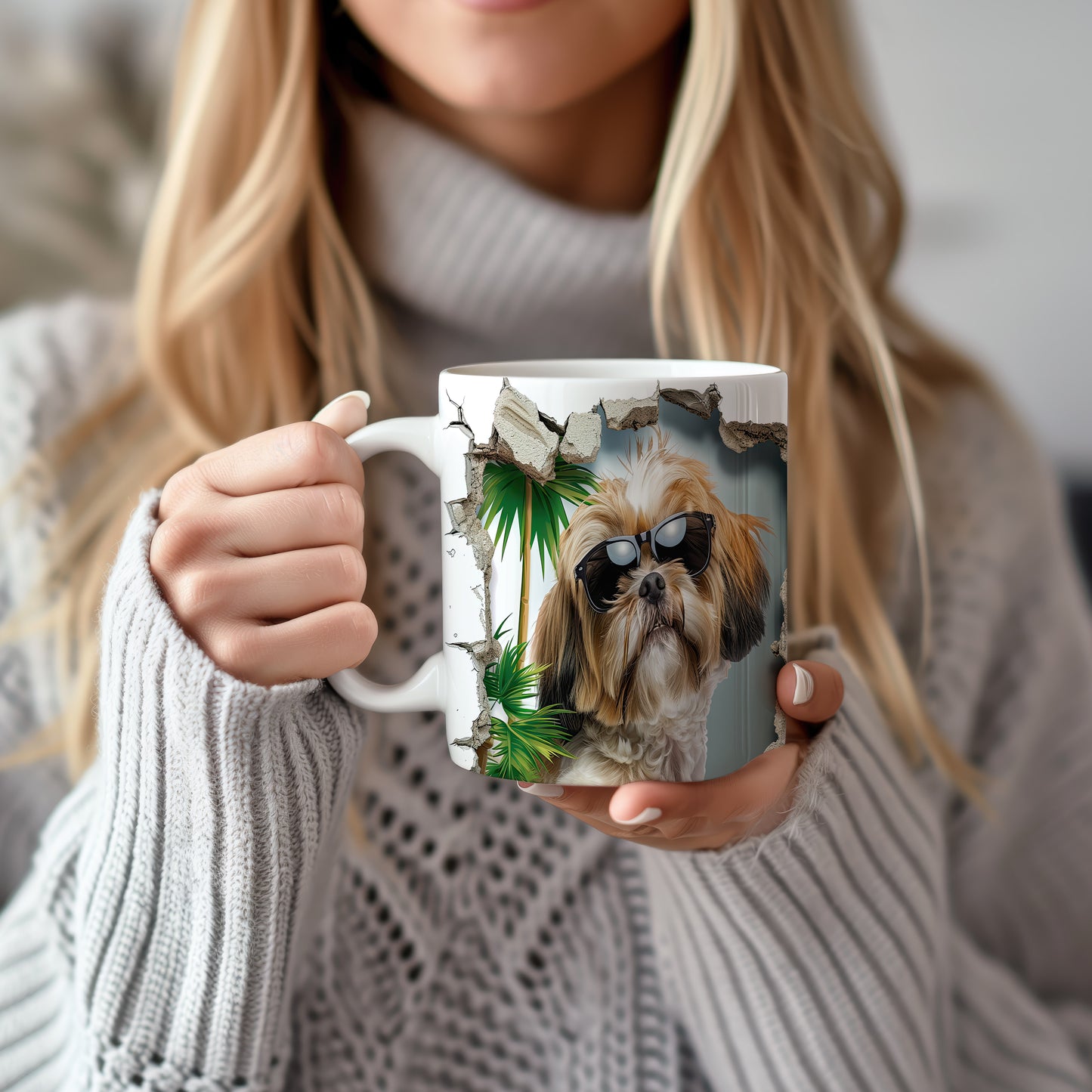 Hrnek s shihtzu v brýlích a 3D efektem