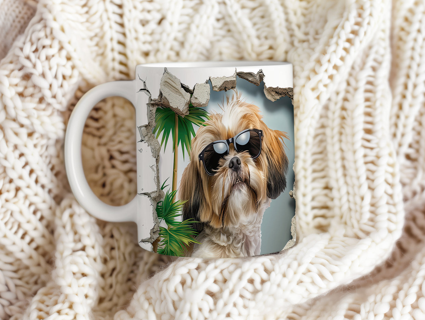 Hrnek s shihtzu v brýlích a 3D efektem