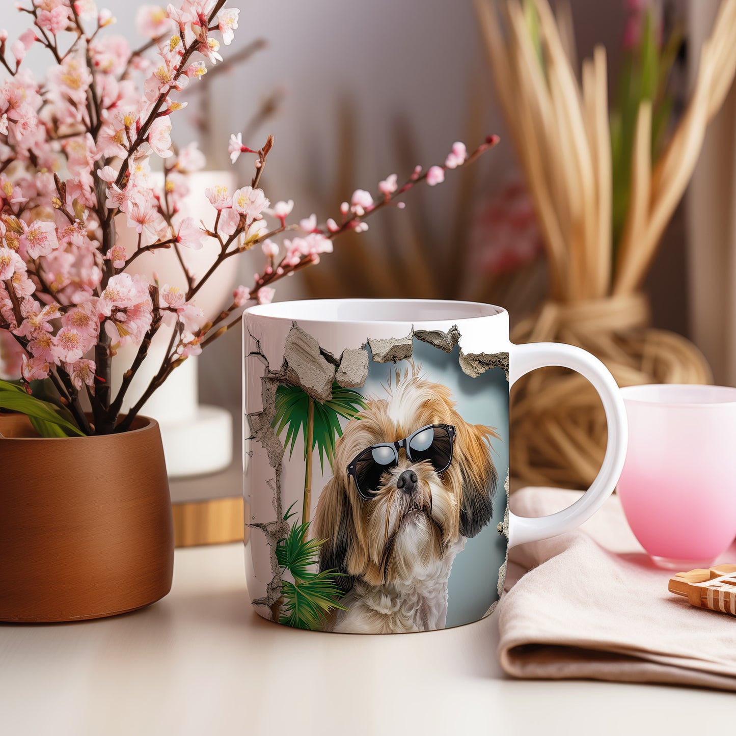 Hrnek s shihtzu v brýlích a 3D efektem