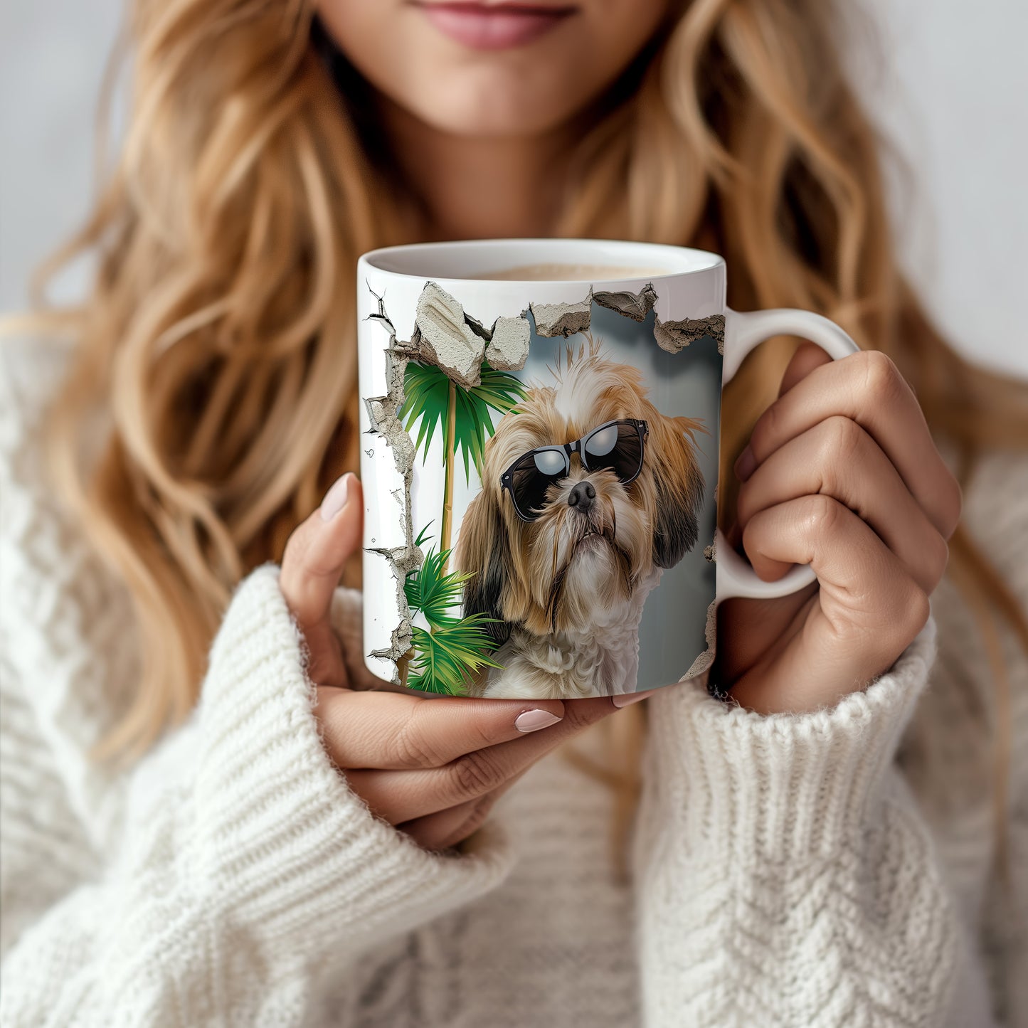 Hrnek s shihtzu v brýlích a 3D efektem