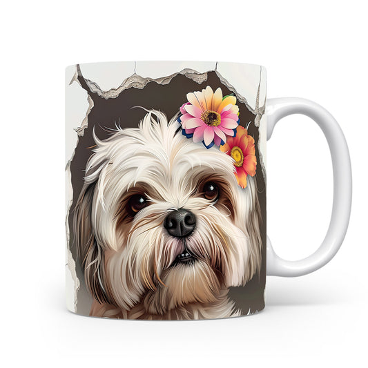 Hrnek s shihtzu a květinovým 3D efektem