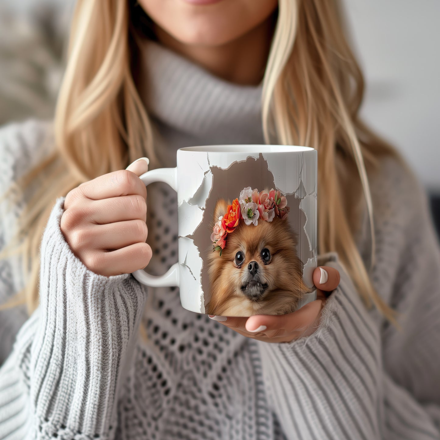 Hrnek s roztomilým pomeranianem – bílým provedením