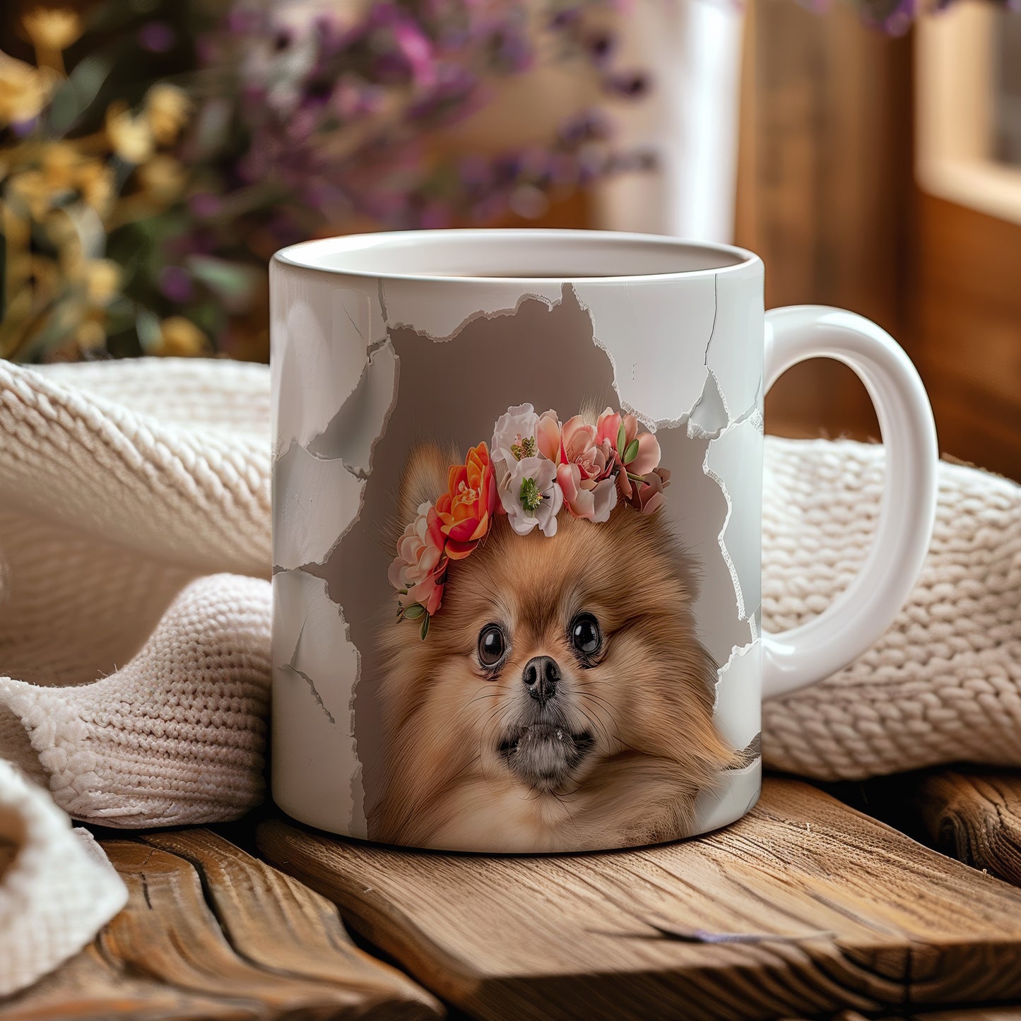 Hrnek s roztomilým pomeranianem – bílým provedením