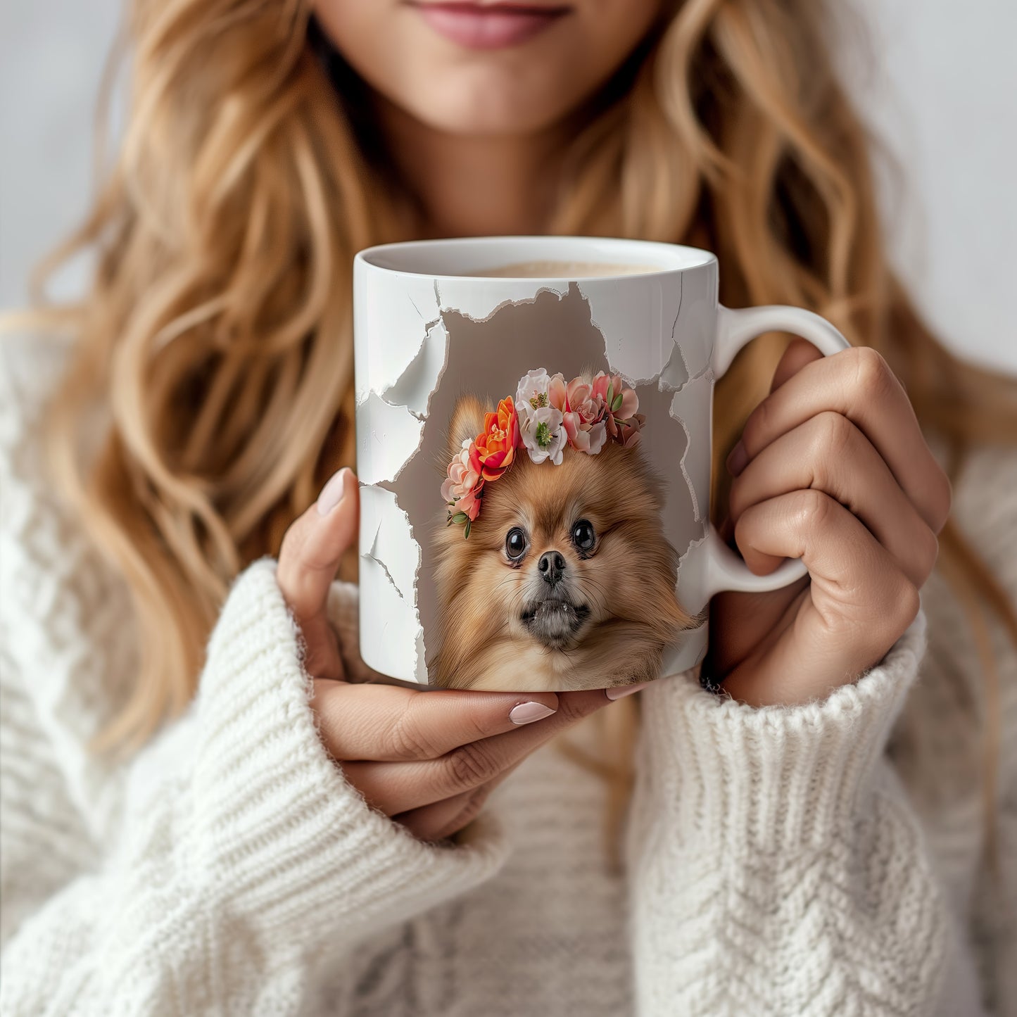 Hrnek s roztomilým pomeranianem – bílým provedením