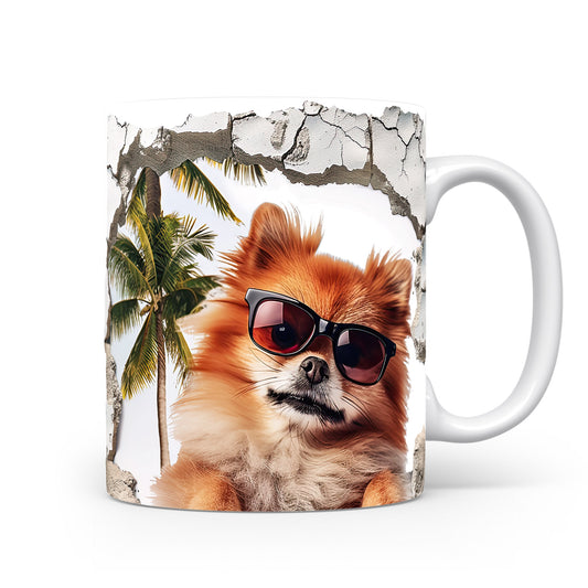 Hrnek s roztomilým pomeranianem v slunečních brýlích