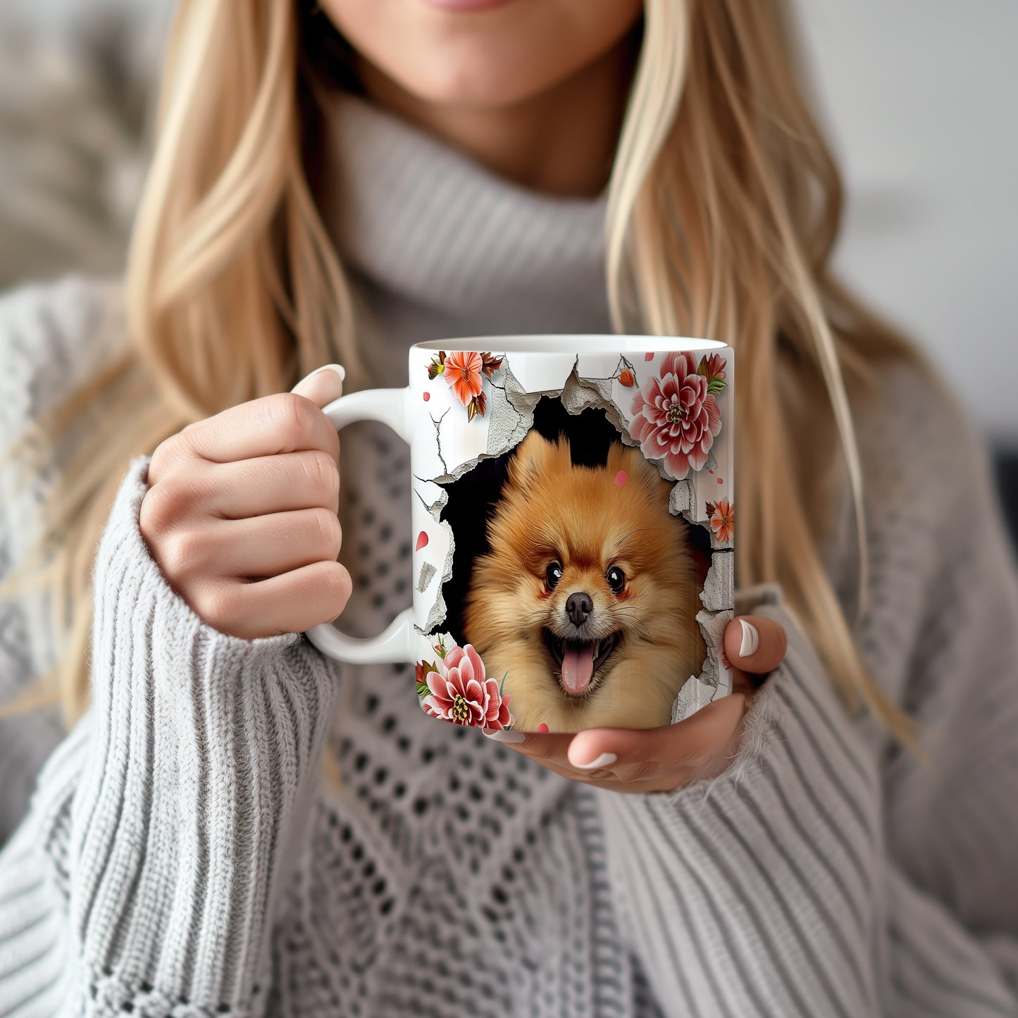 Hrnek s roztomilým pomeranianem – černobílým motivem