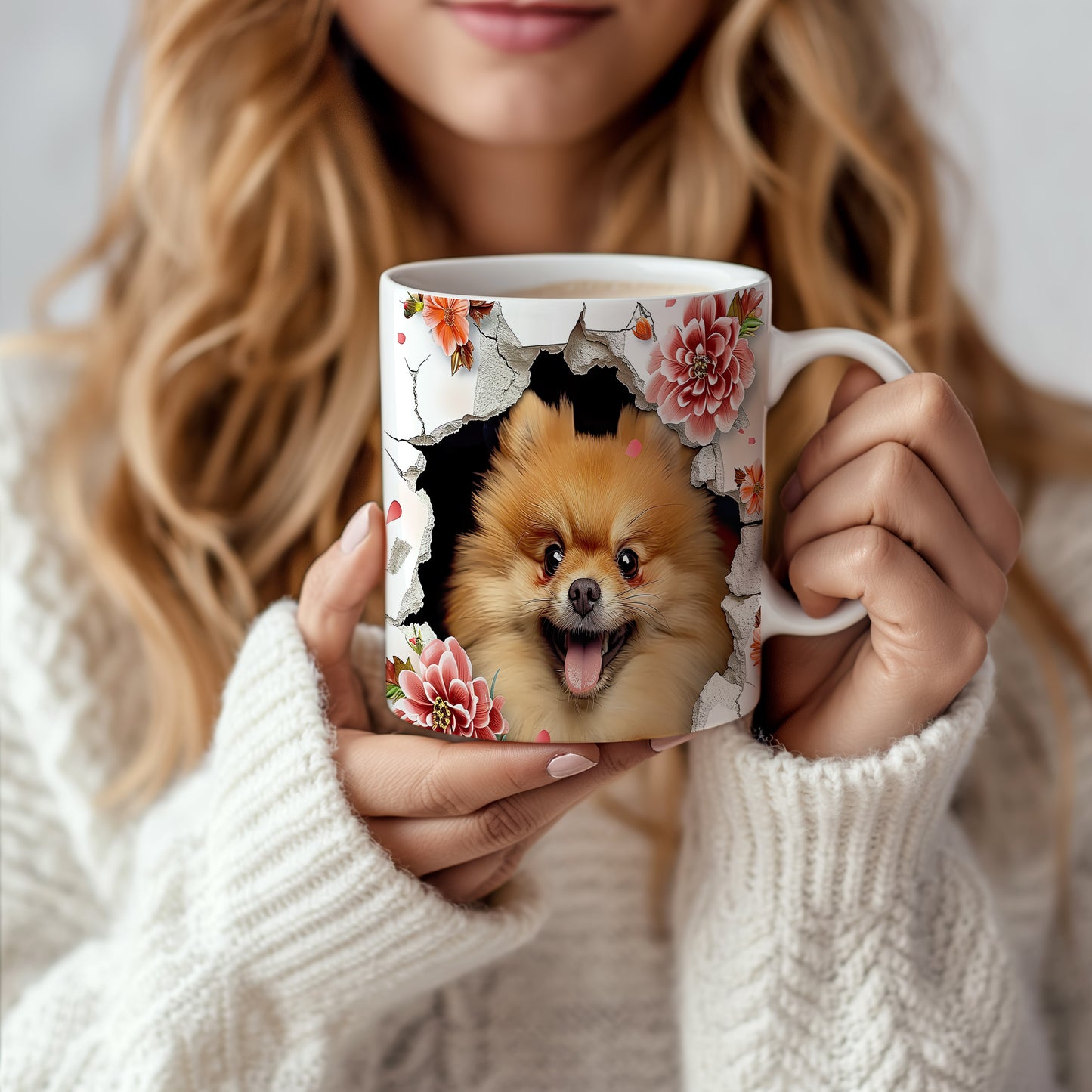 Hrnek s roztomilým pomeranianem – černobílým motivem