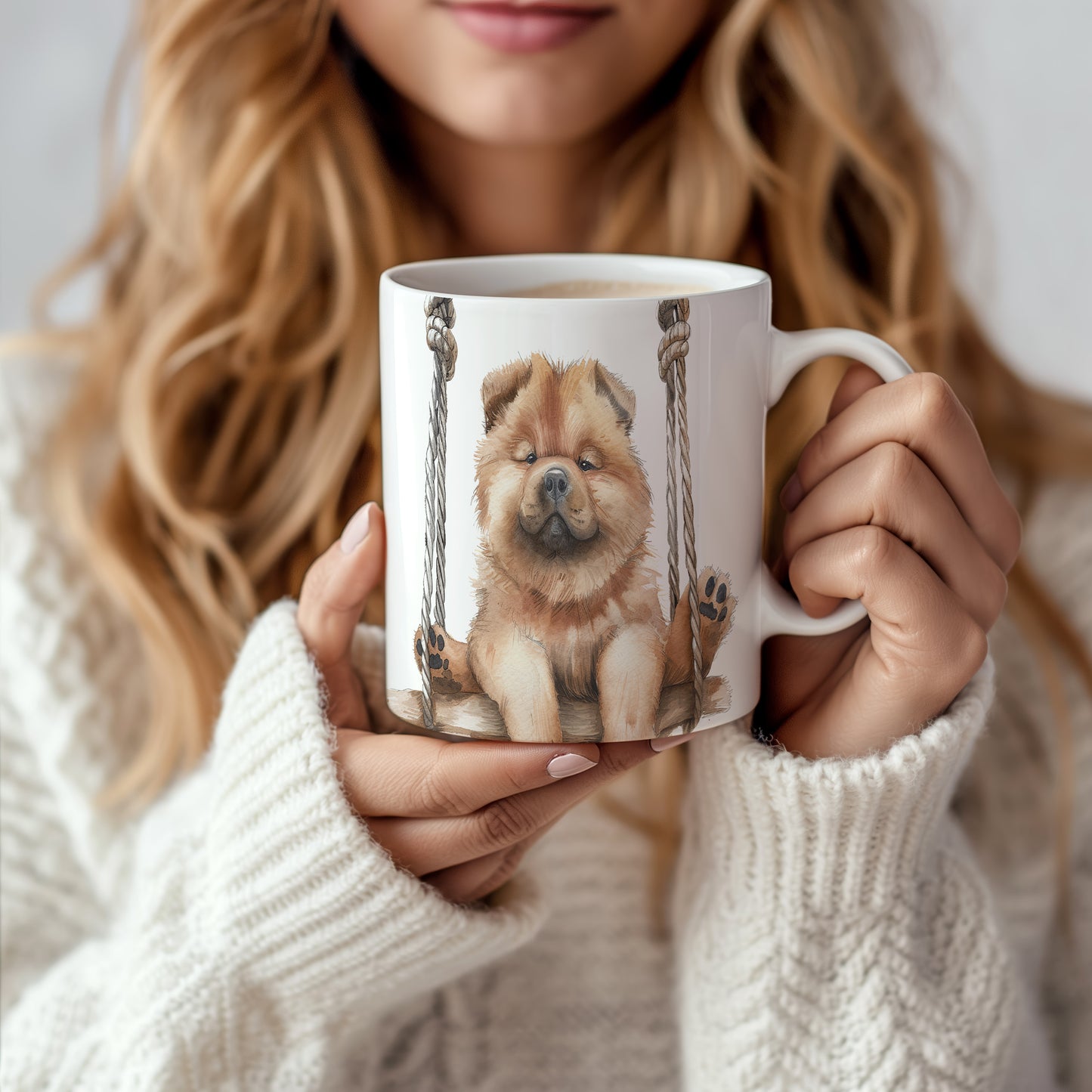 Hrnek s chow chow psem na houpačce