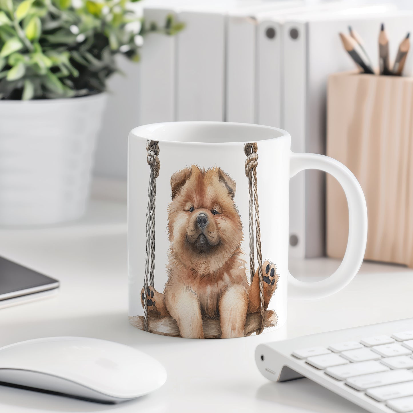 Hrnek s chow chow psem na houpačce