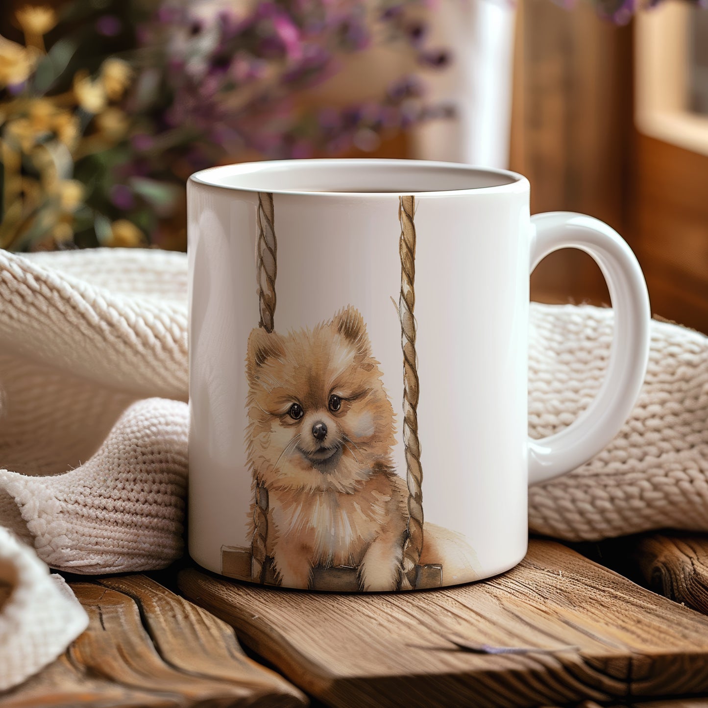 Hrnek s roztomilým pomeranianem – malířským vzhledem