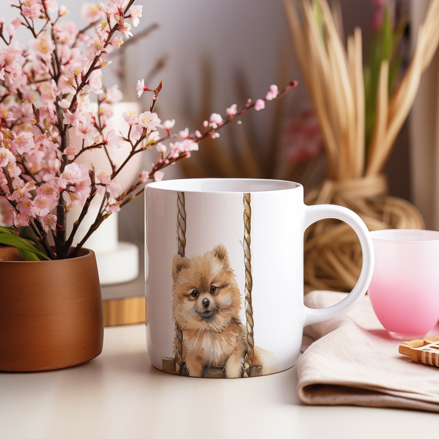 Hrnek s roztomilým pomeranianem – malířským vzhledem