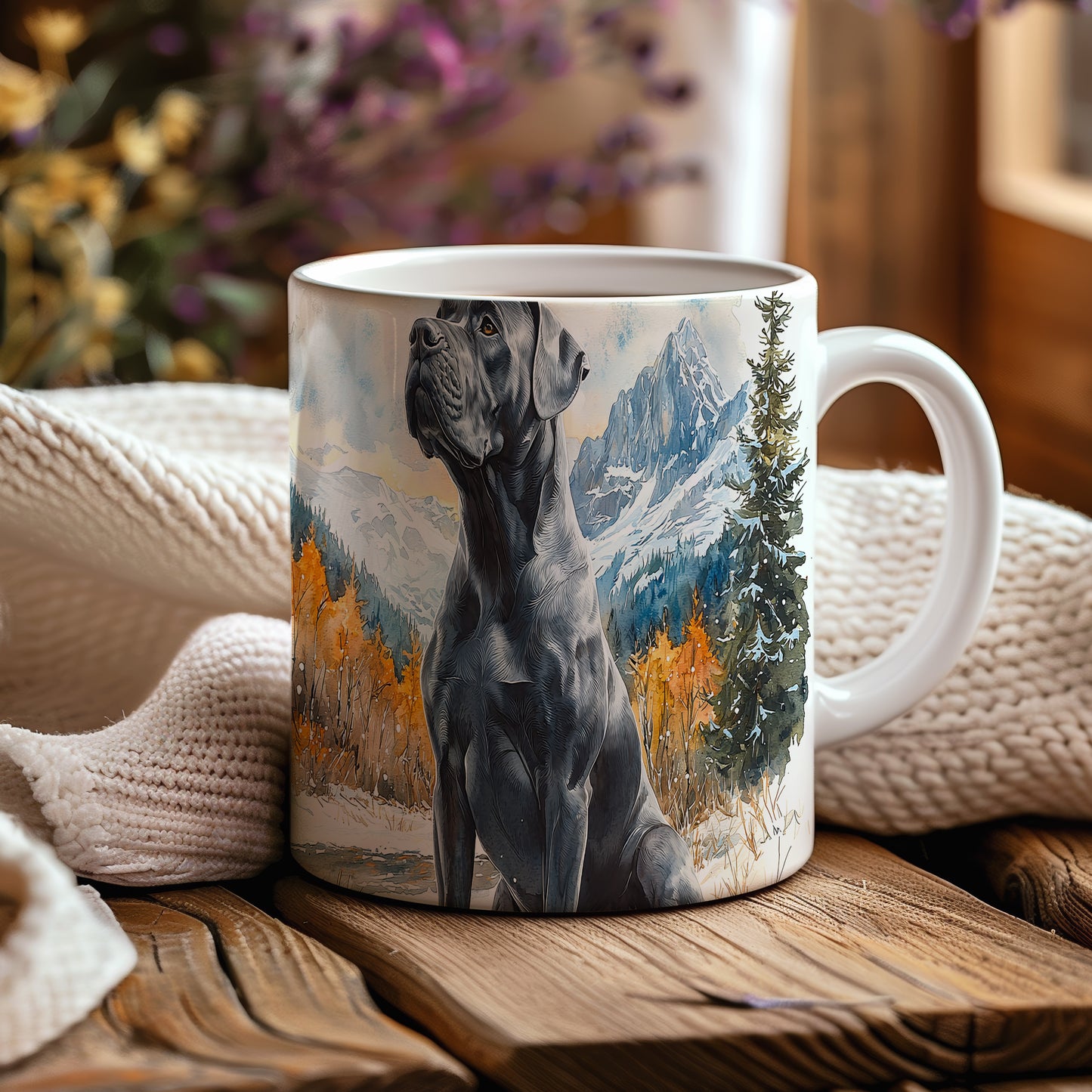 Hrnek s majestátním Cane Corso a horskou scenérií