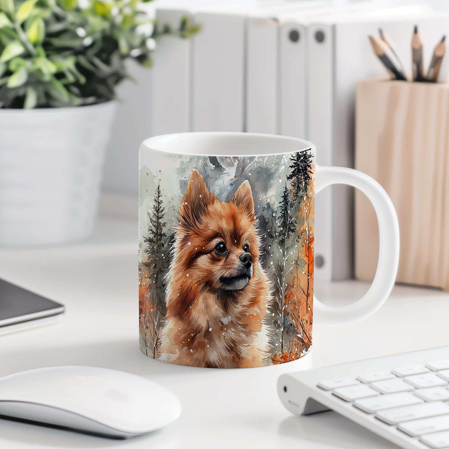 Hrnek s portrétem pomeraniana v přírodě