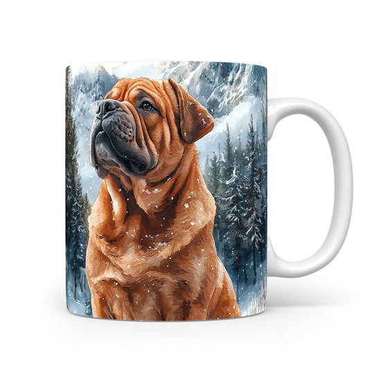Hrnek s motivem shar pei v zasněžené krajině