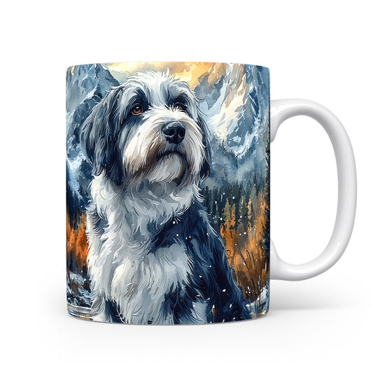 Hrnek s elegantním portrétem Bearded Collie– černobílým motivem