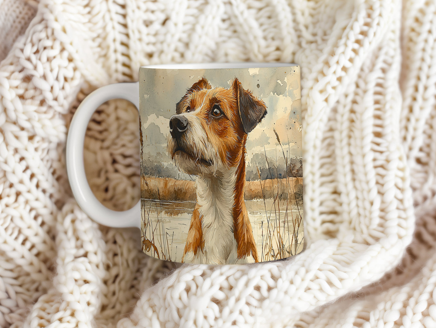 Hrnek s realistickým portrétem Jack Russell– kontrastním vzhledem