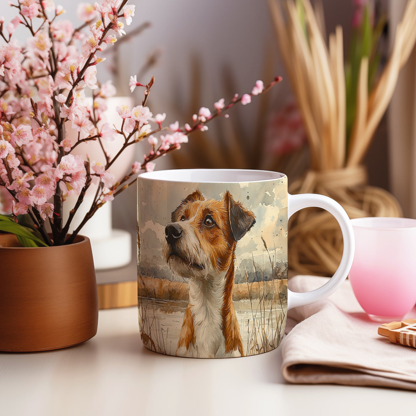 Hrnek s realistickým portrétem Jack Russell– kontrastním vzhledem