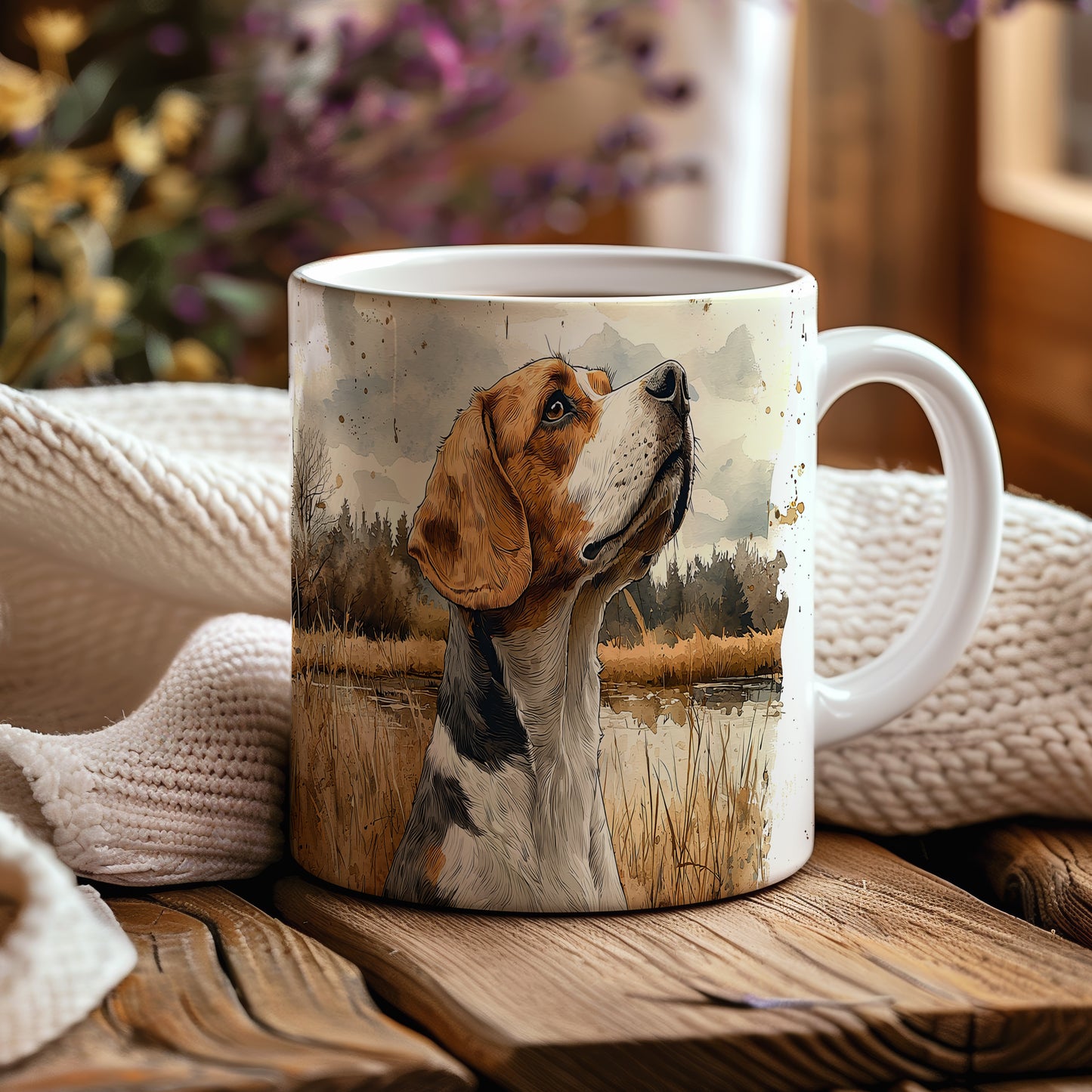 Hrnek s motivem beagle – černobílým motivem