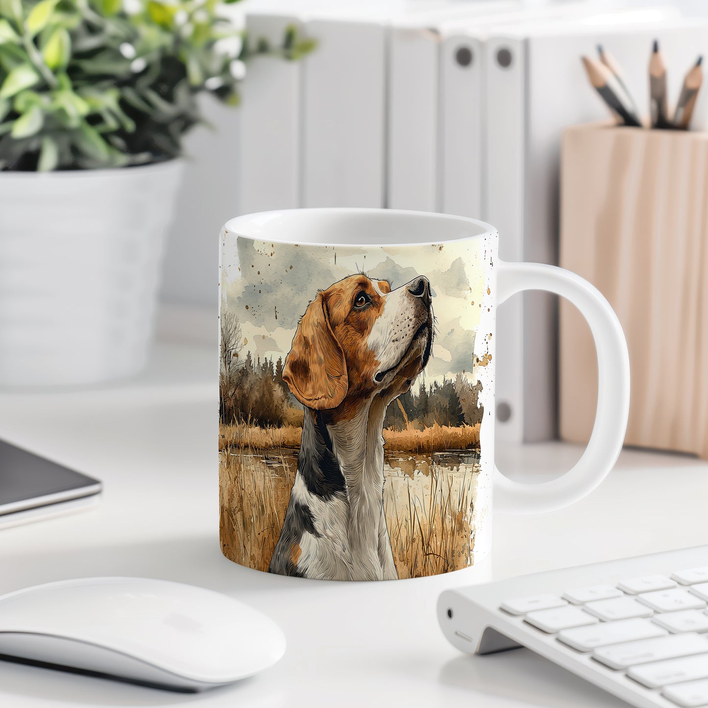 Hrnek s motivem beagle – černobílým motivem