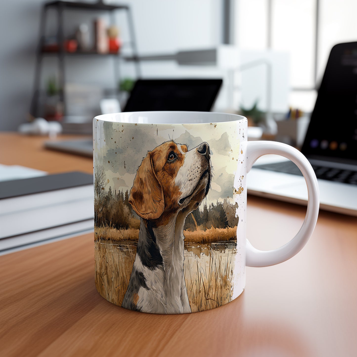 Hrnek s motivem beagle – černobílým motivem