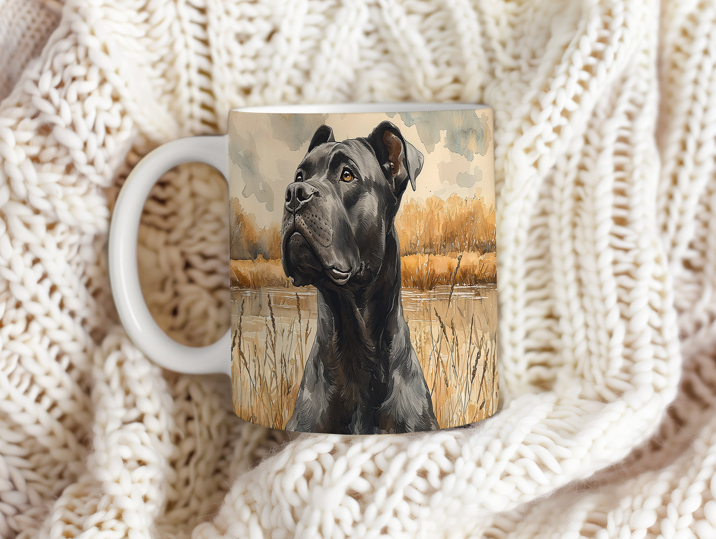 Hrnek s Cane Corso v přírodě