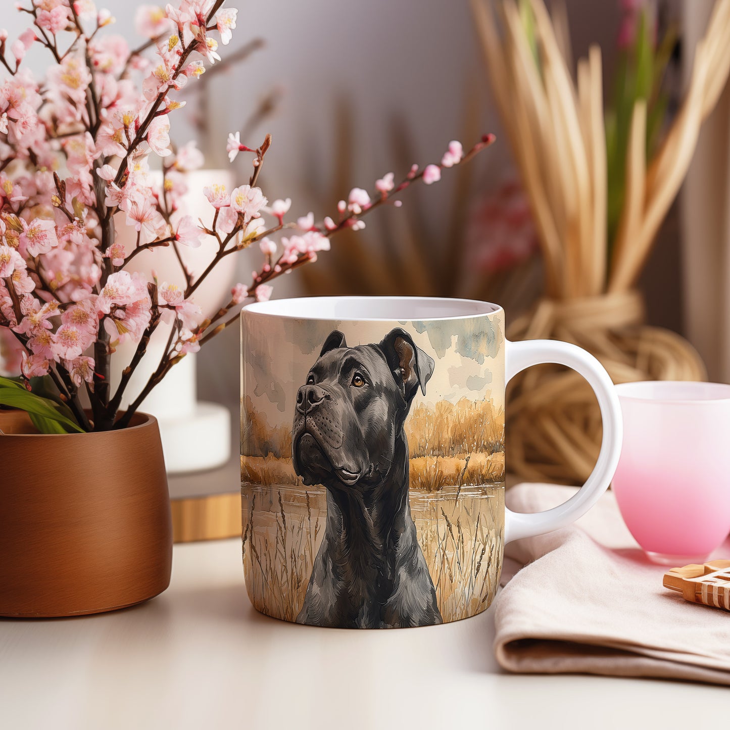 Hrnek s Cane Corso v přírodě