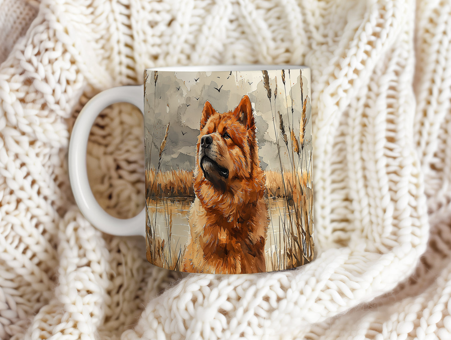 Hrnek s motivem Chow Chow v přírodě