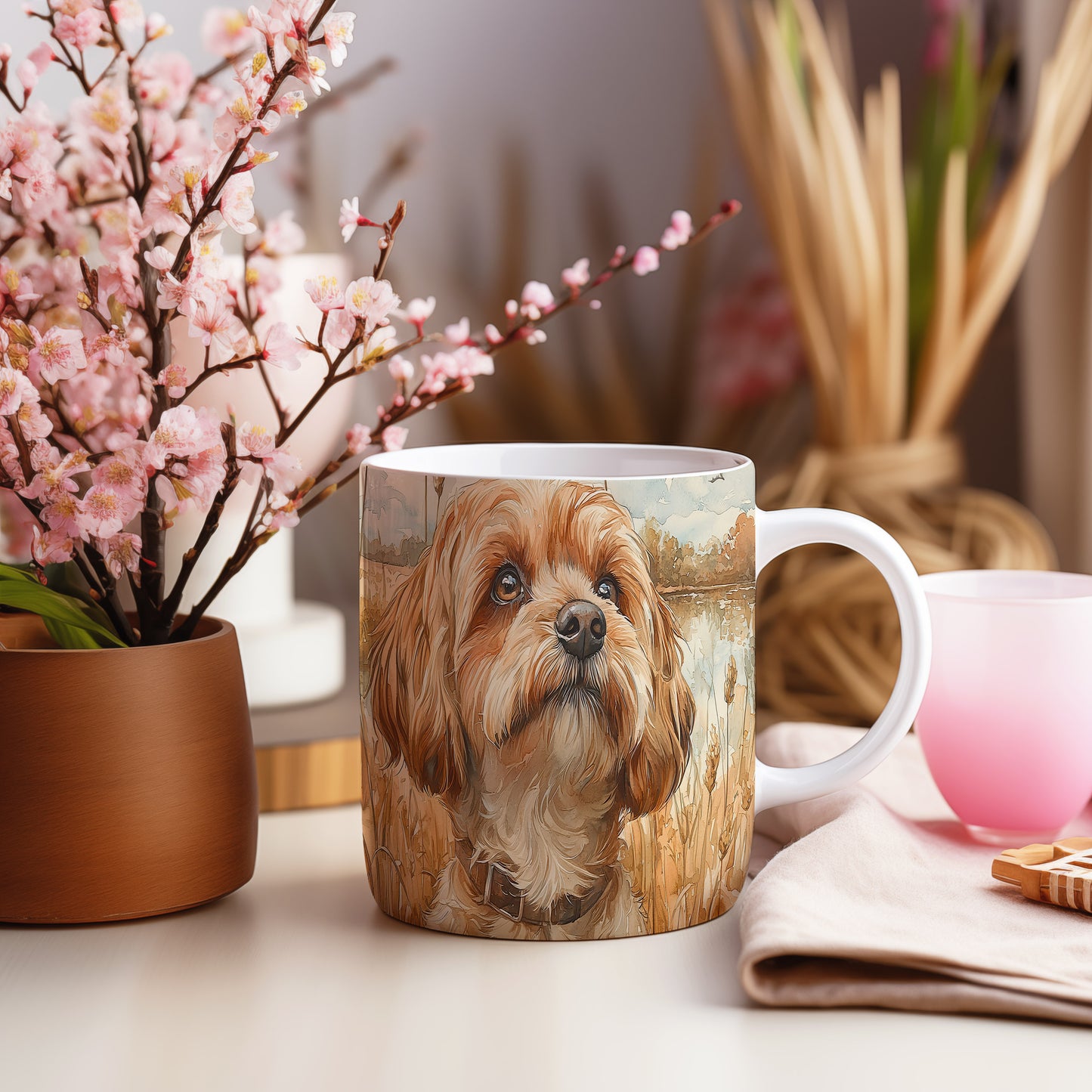 Hrnek s krásným cavapoo – malířským vzhledem