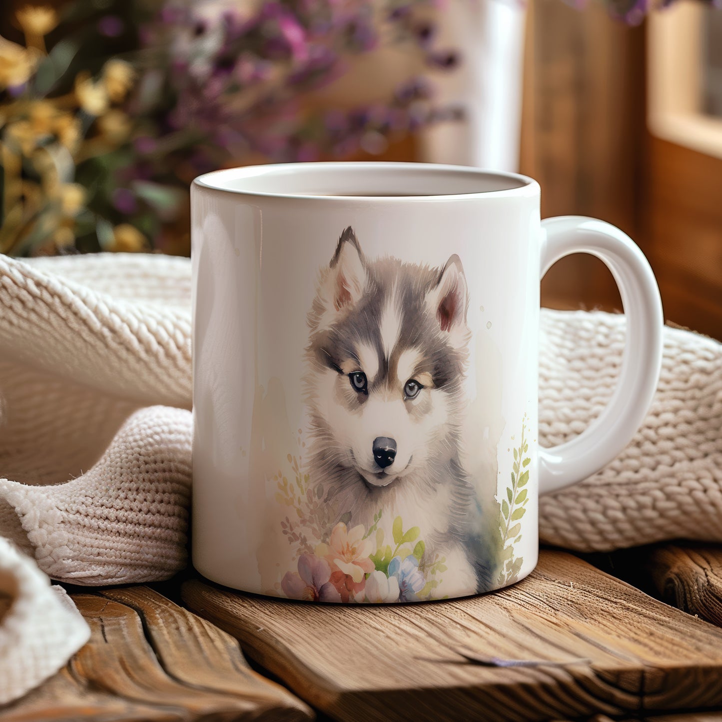 Hrnek se štěnětem sibiřského huskyho