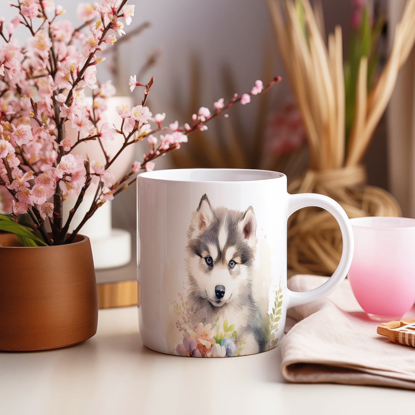 Hrnek se štěnětem sibiřského huskyho