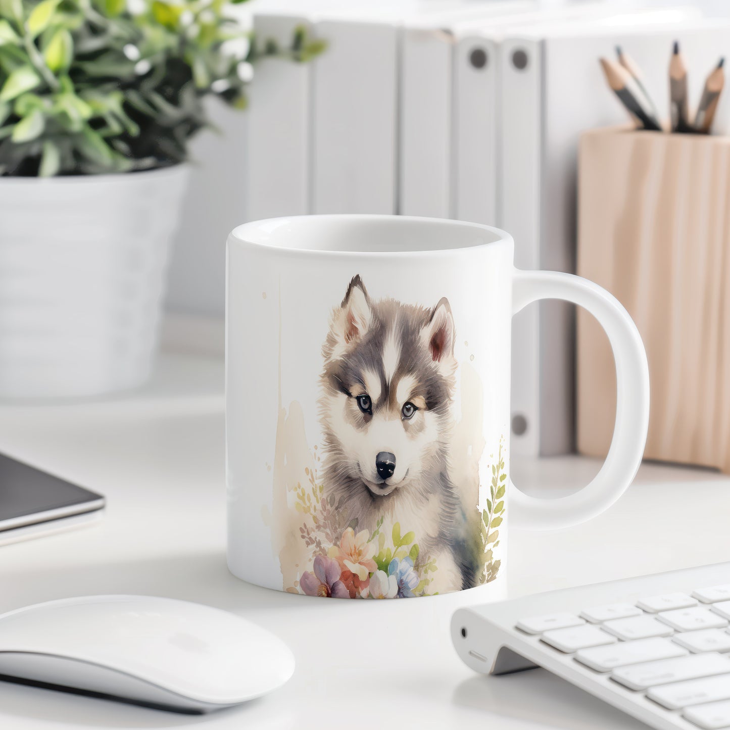 Hrnek se štěnětem sibiřského huskyho