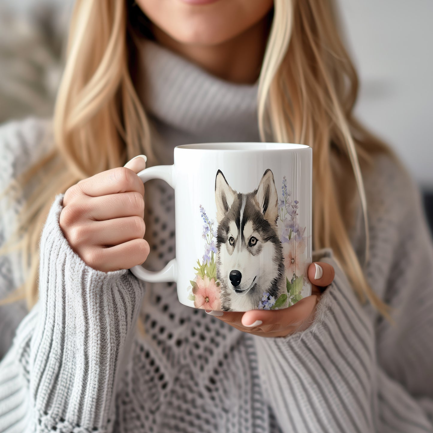 Hrnek s realistickým motivem huskyho