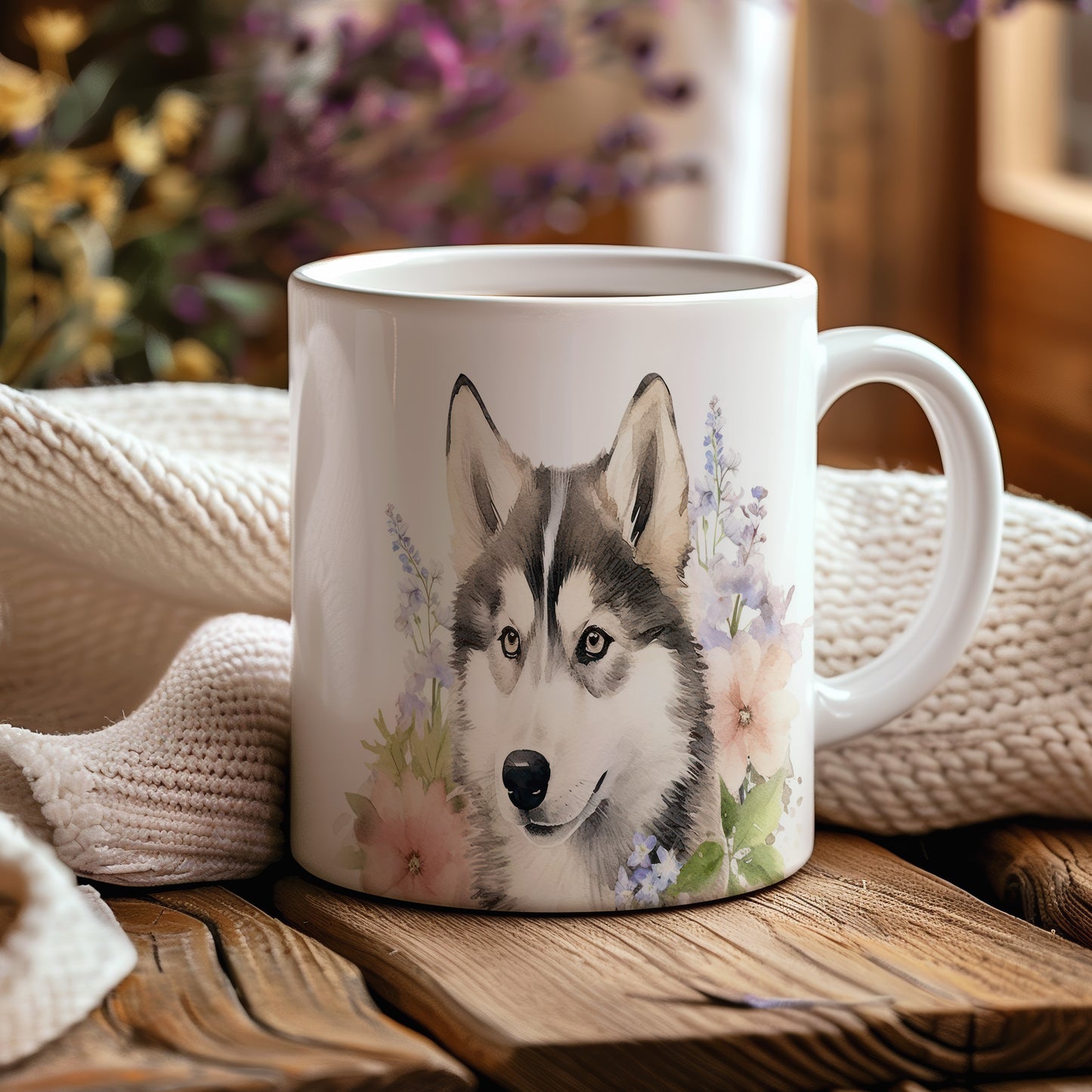 Hrnek s realistickým motivem huskyho