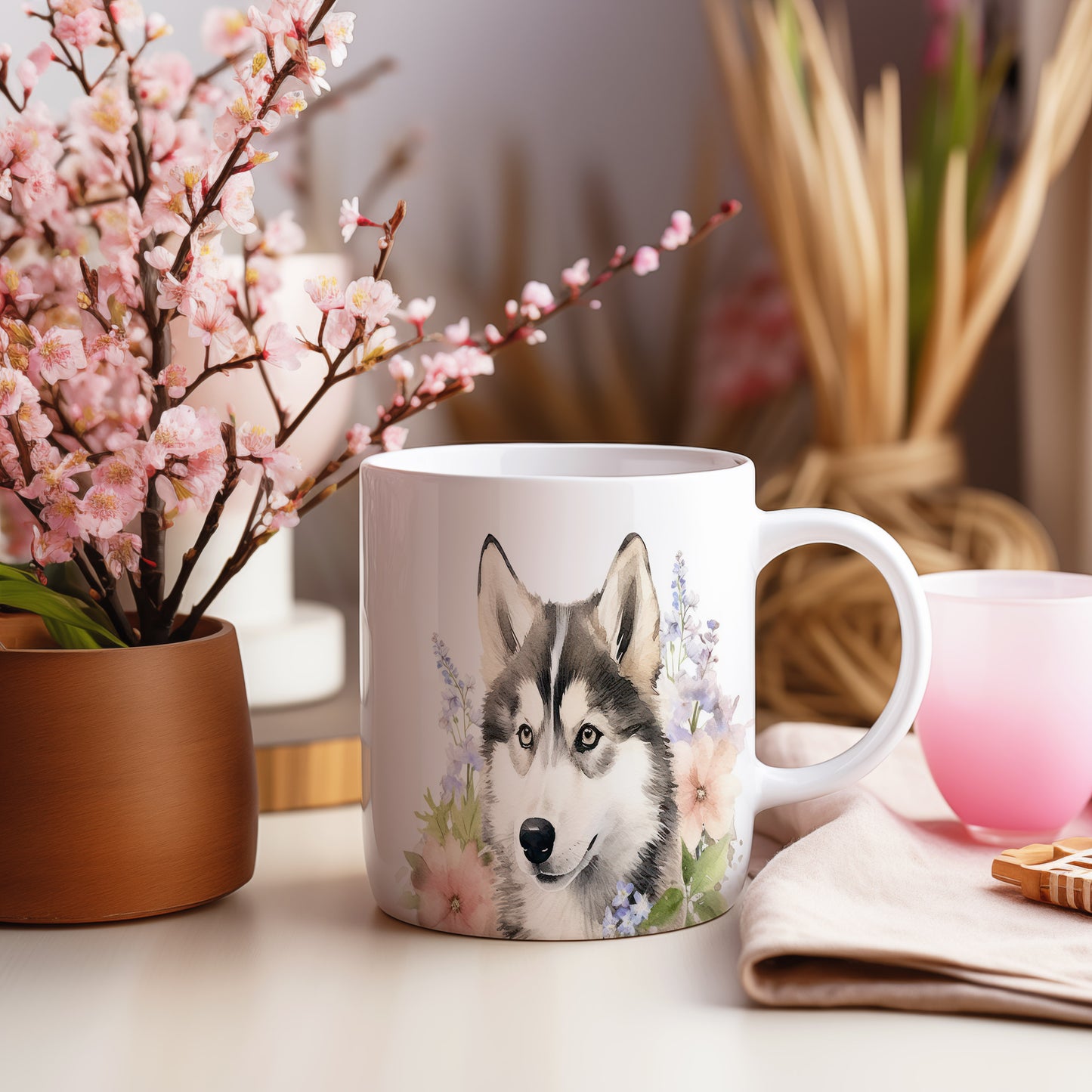 Hrnek s realistickým motivem huskyho