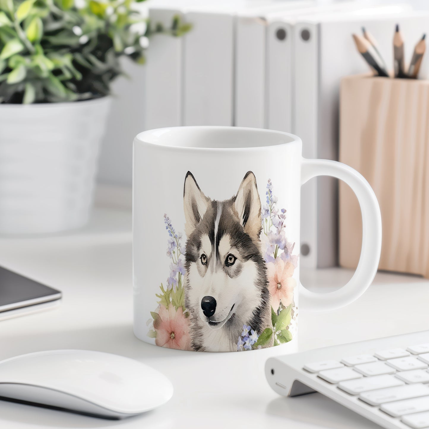 Hrnek s realistickým motivem huskyho