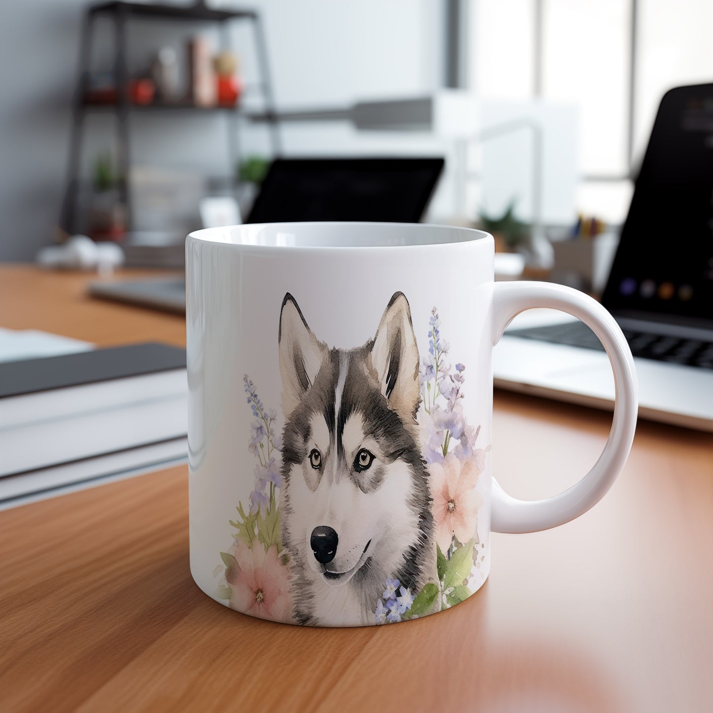 Hrnek s realistickým motivem huskyho