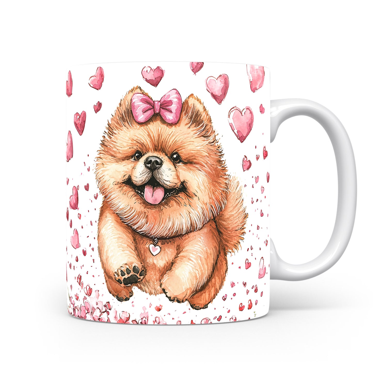 Hrnek s Pomeranianem pejskem a srdíčky v růžových tónech