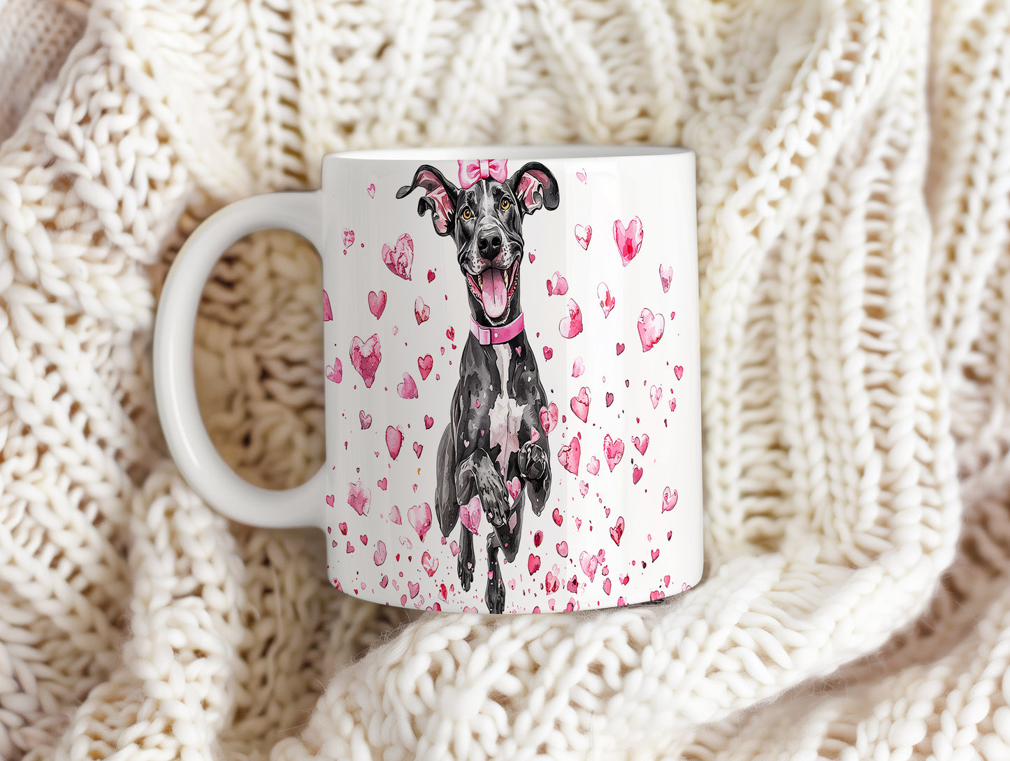 Hrnek s Great Dane a růžovými srdíčky