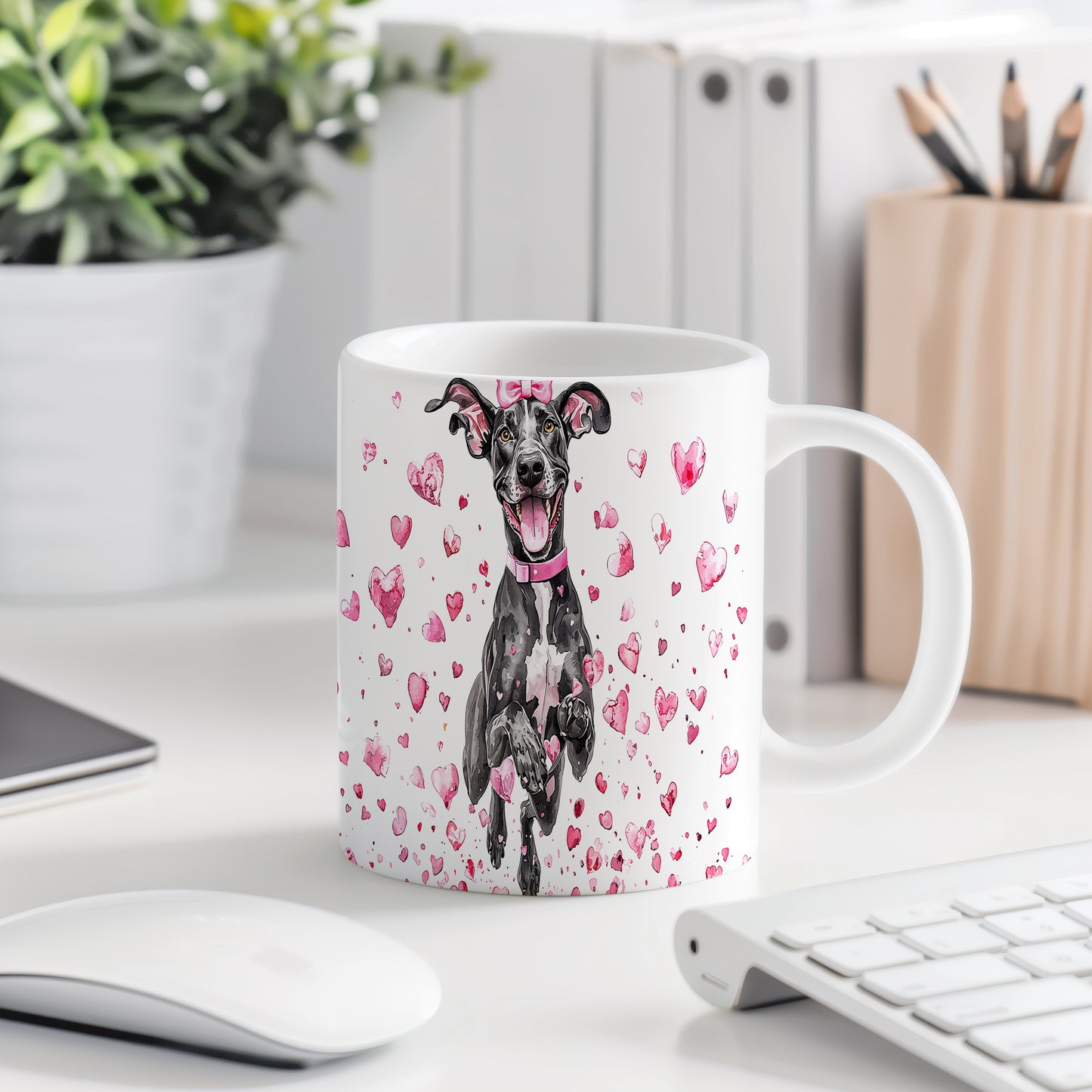 Hrnek s Great Dane a růžovými srdíčky