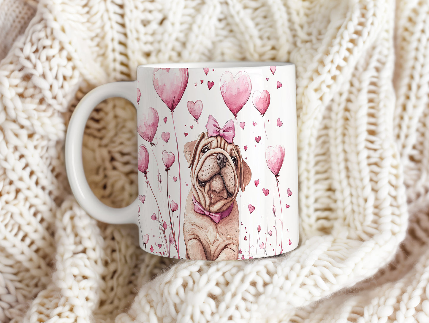 Hrnek se štěňátkem Shar Pei a srdíčky