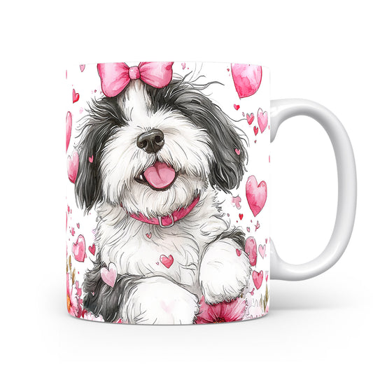 Hrnek s roztomilým štěnětem Shih tzu a růžovými srdíčky