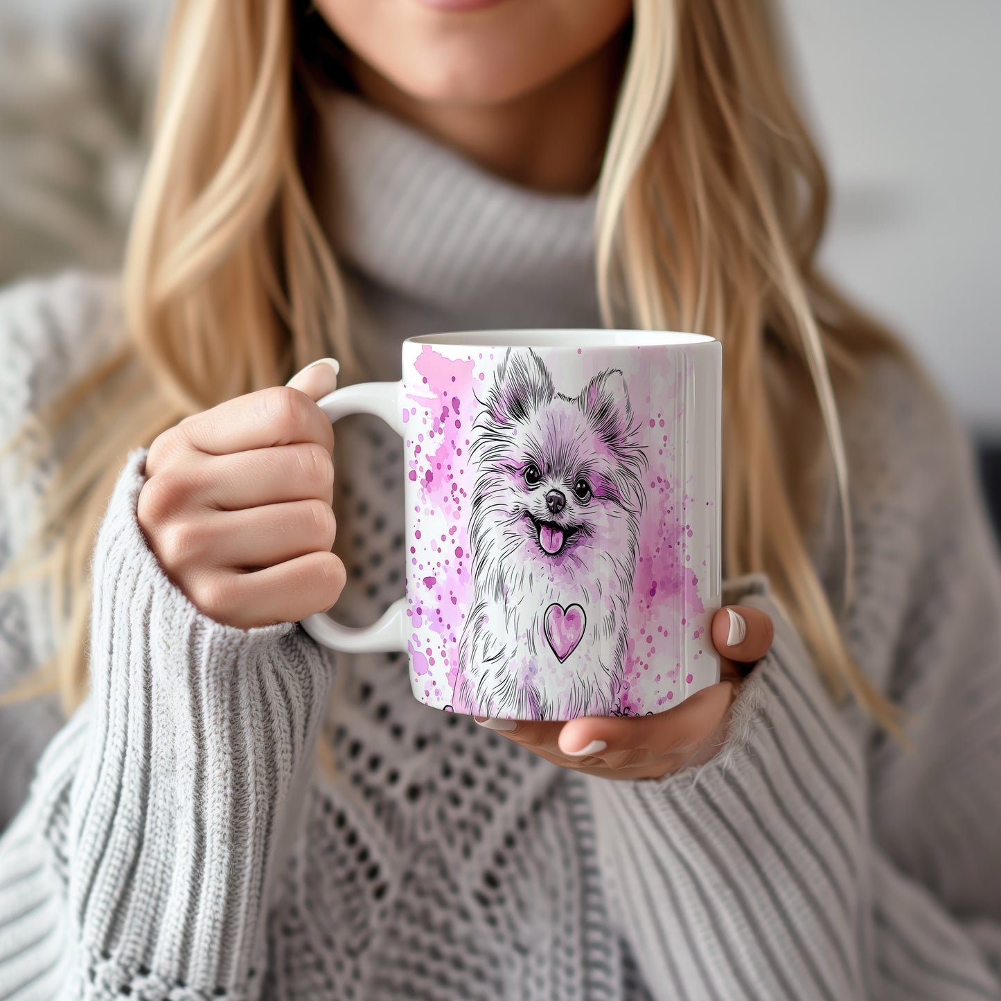 Hrnek s roztomilým Pomeranianem – černobílým motivem