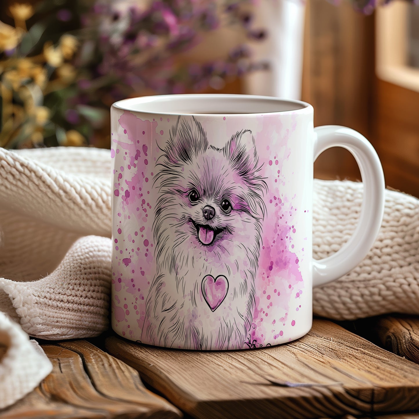 Hrnek s roztomilým Pomeranianem – černobílým motivem