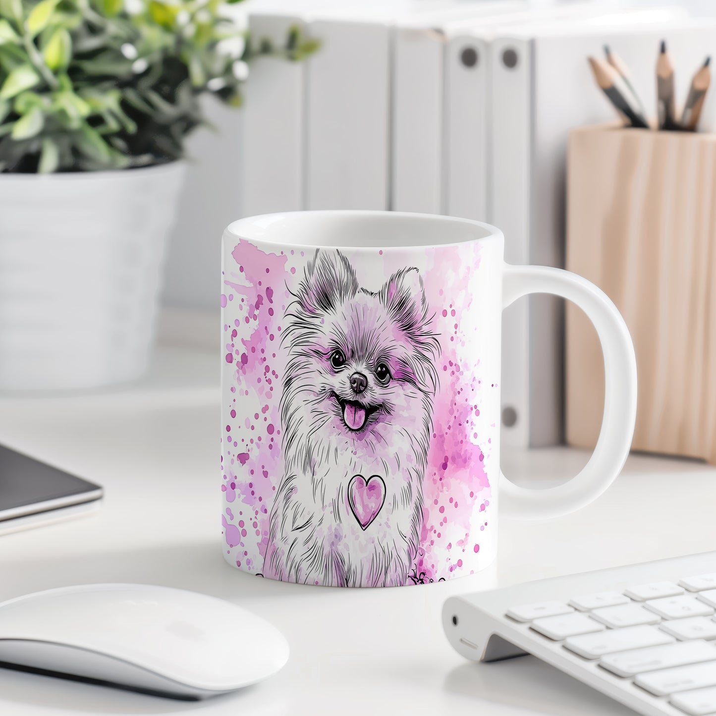 Hrnek s roztomilým Pomeranianem – černobílým motivem