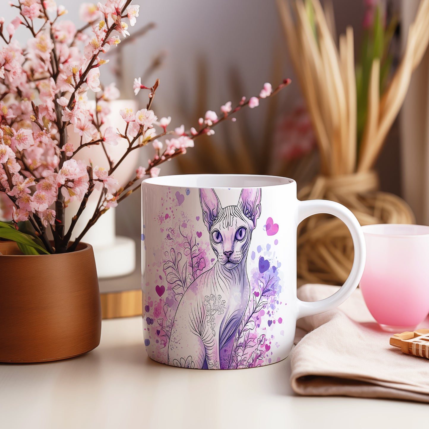 Hrnek se sphynx kočkou