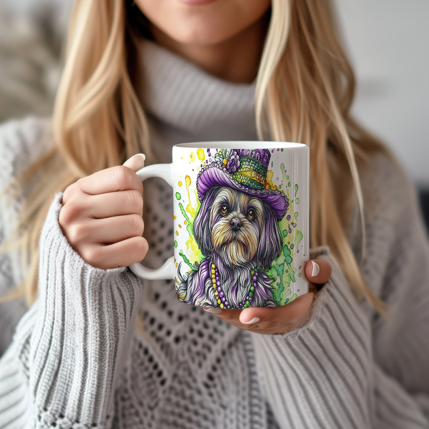 Hrnek s roztomilým Shih tzu v klobouku – bílým provedením