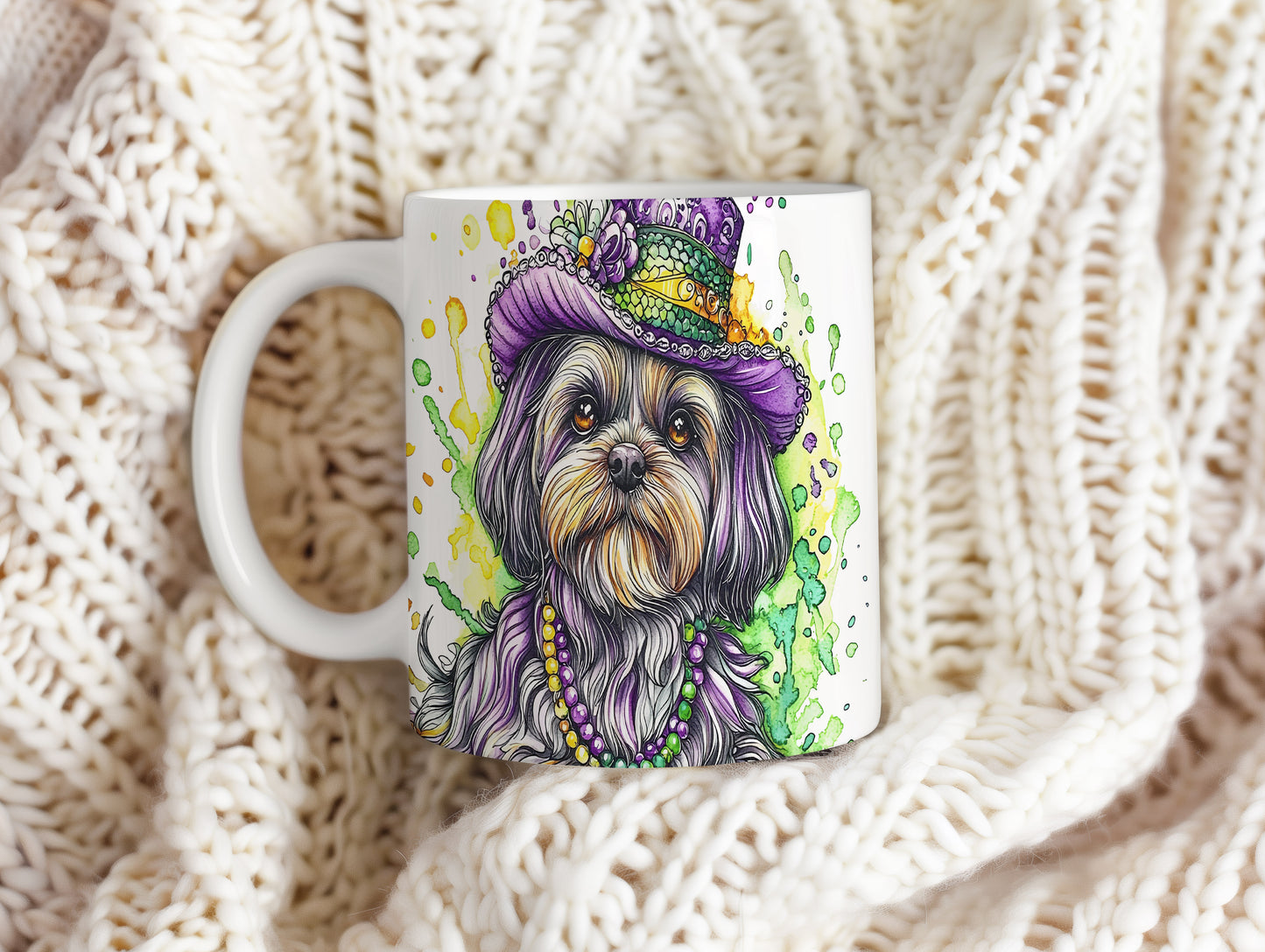 Hrnek s roztomilým Shih tzu v klobouku – bílým provedením