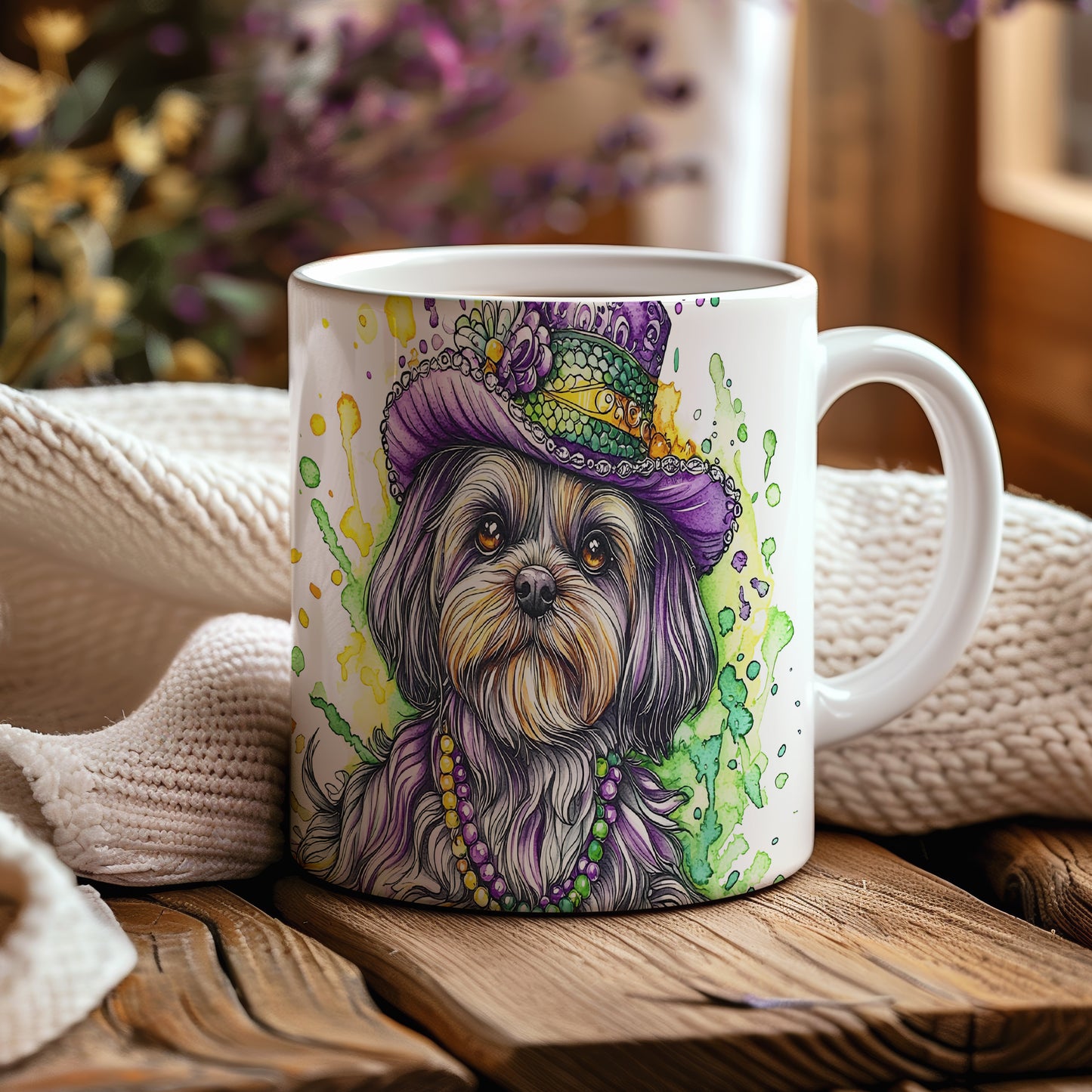 Hrnek s roztomilým Shih tzu v klobouku – bílým provedením
