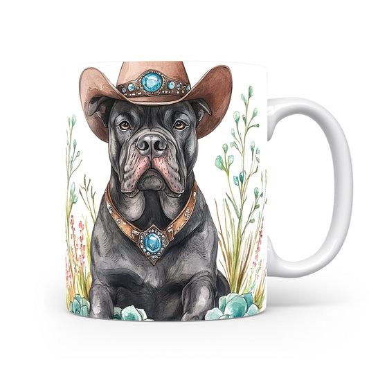 Hrnek s Cane Corso v kovbojském klobouku