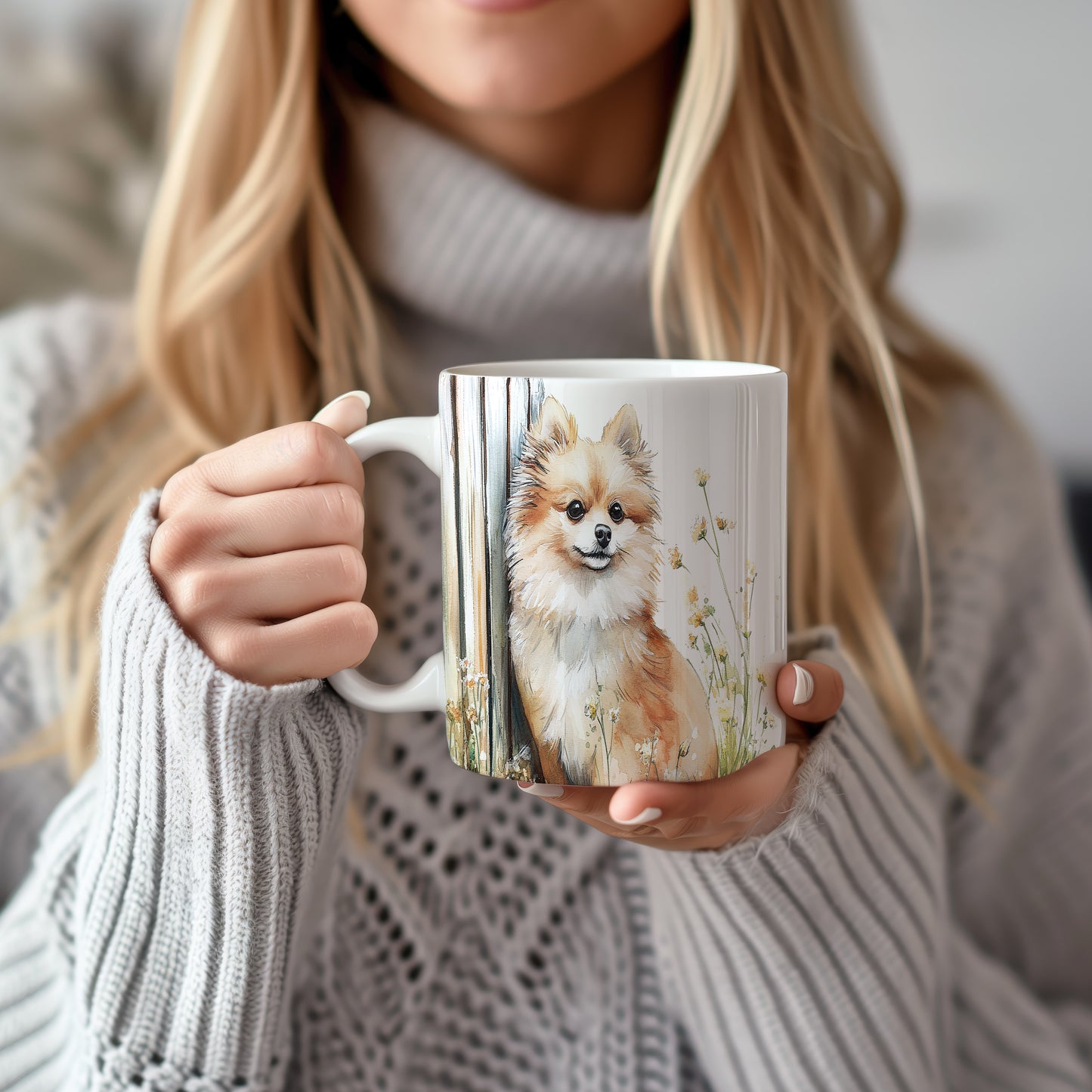 Hrnek s roztomilým pomeranianovým pejskem – malířským vzhledem